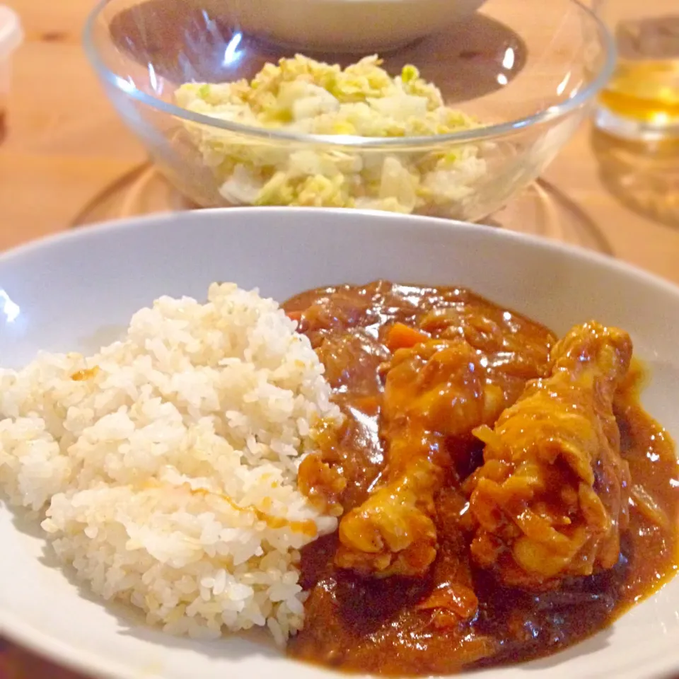 ほろほろ手羽元カレーライスともりもり白菜サラダ|☆あいあい☆さん