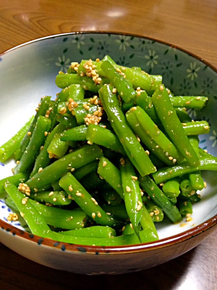 いんげんのごま和えです。基本の下処理と味付けを☆伝えたい和の食のひとつです☆|ゆんゆんゅんさん