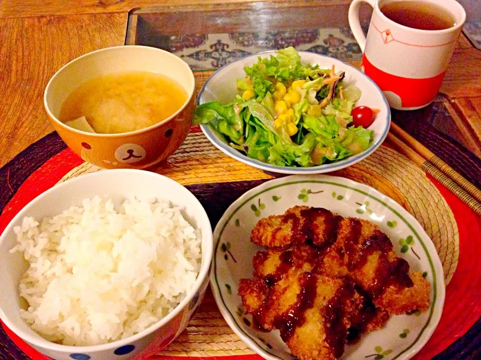 胸肉でやわらかカツ定食|チビミミさん