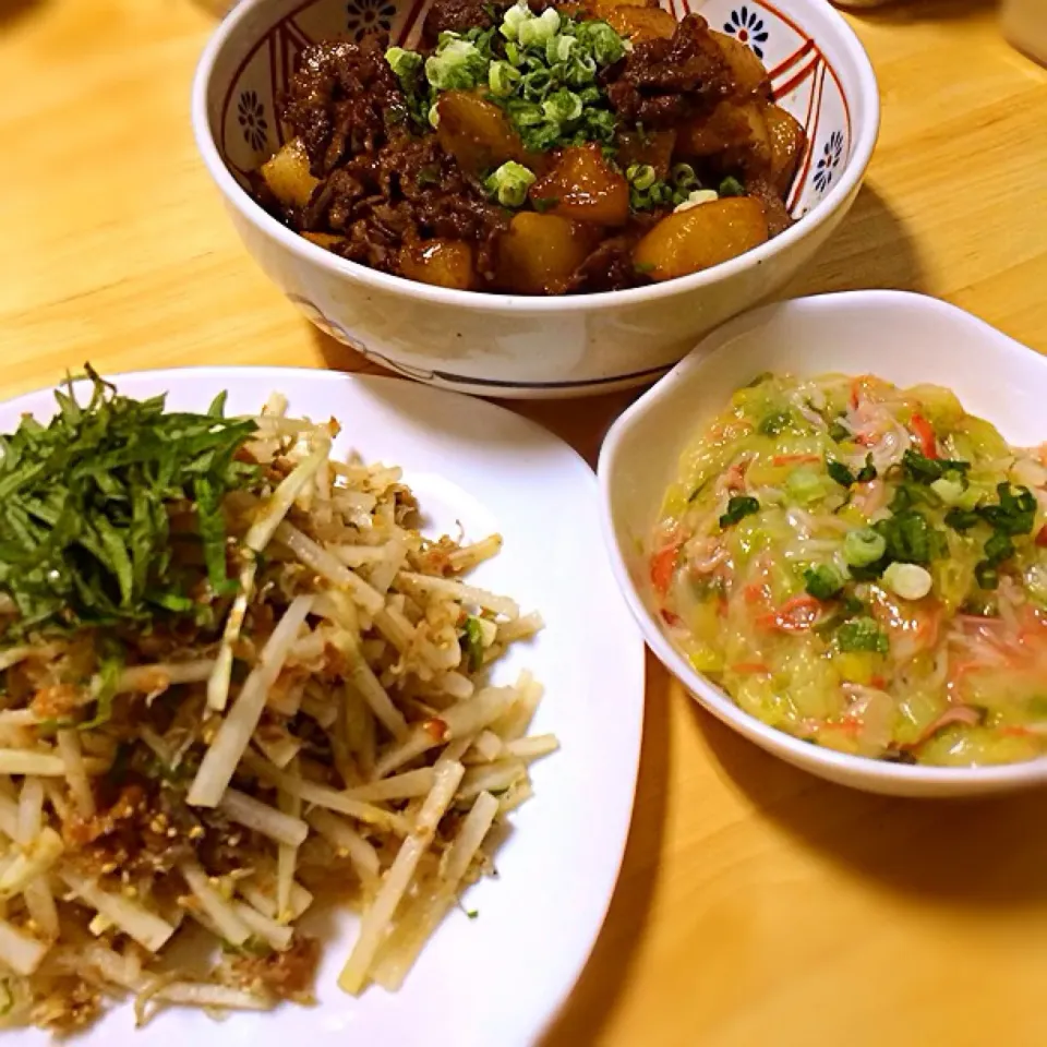 ✳︎牛肉と大根の炒め煮✳︎白菜とカニカマのトロトロ煮✳︎大根の居酒屋風サラダ|こまあずさん