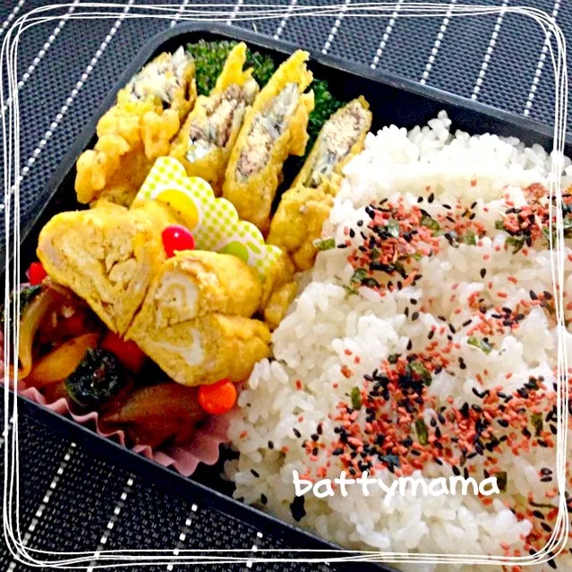 Snapdishの料理写真:ししゃものカレー揚げ弁当〜☆battymamaの月末弁当〜☆|ばってぃーまま＠♪さん