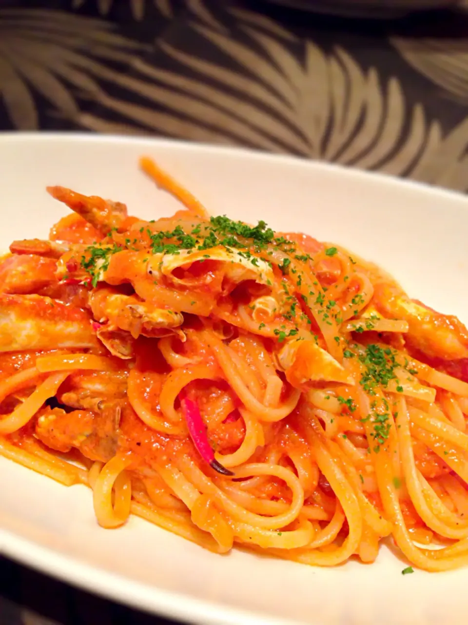 渡り蟹のトマトソースパスタ。大好物❤︎|カナさん