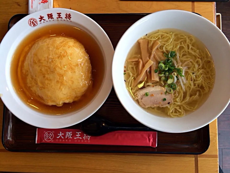 大阪王将 天津飯ラーメンセット(塩)|ばーさんさん