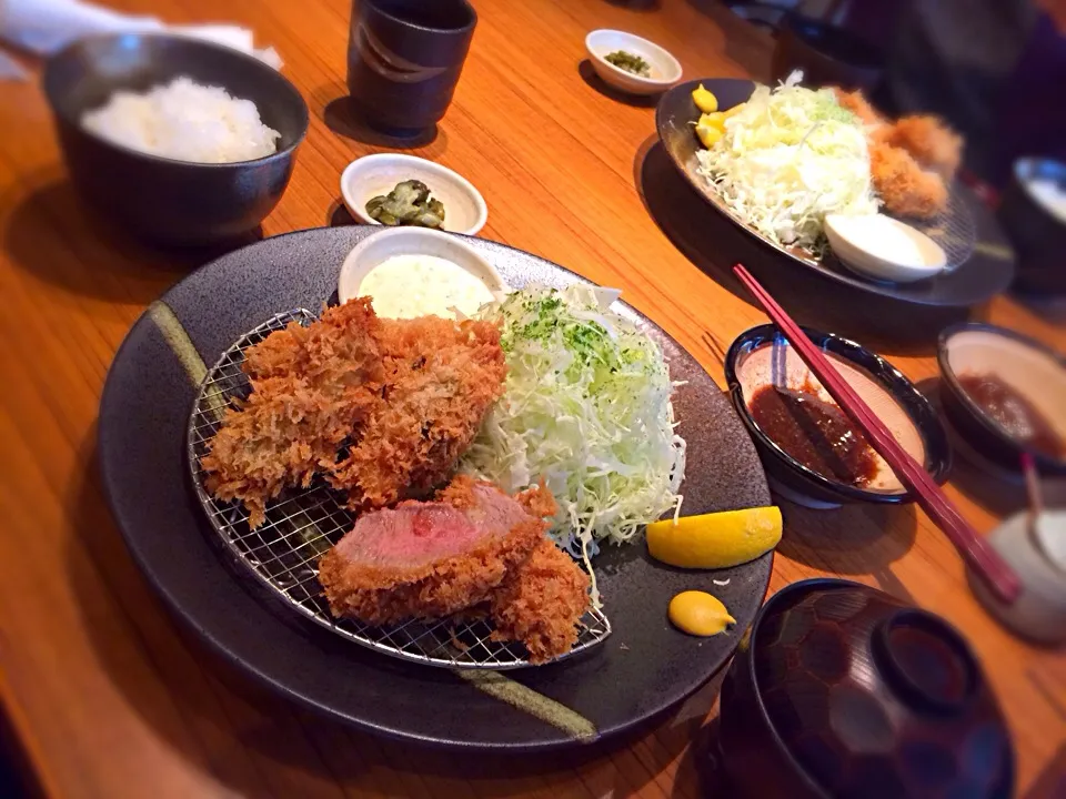 Tonkatsu and fried oyster lunch set|satoshi kitahamaさん