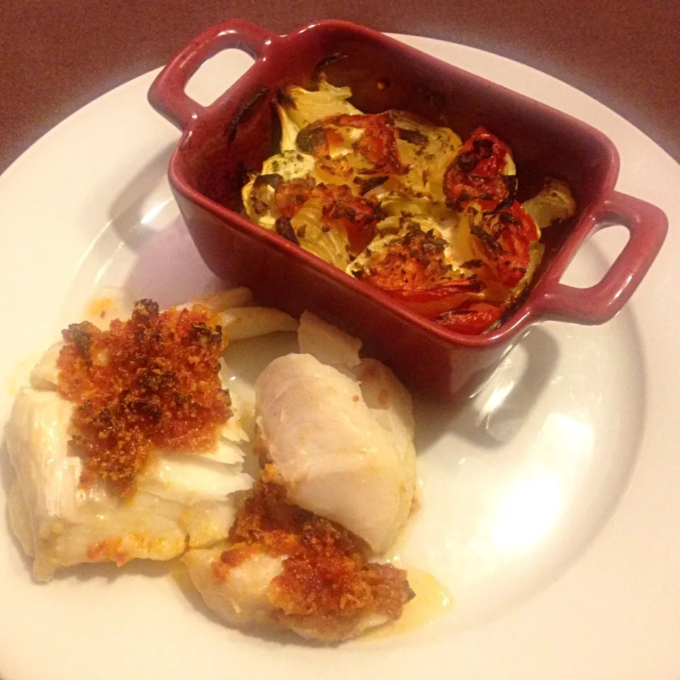 Dos de Cabillaud avec crumble de chorizo - tian de legumes|jm gobetさん