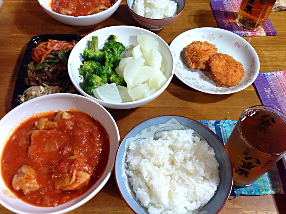 鶏のトマト煮、温野菜他(^O^)／|すかラインさん