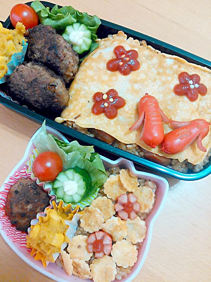 Snapdishの料理写真:今日のお弁当さん☆ハンバーグ＆オムライス！お子さまランチに( ´艸｀)♪|Kayo Matsudaさん