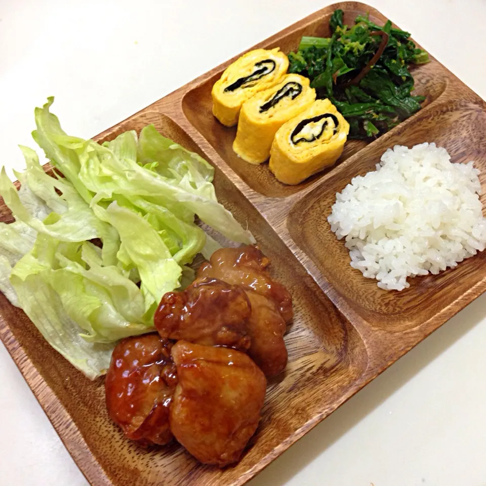 柚子胡椒あんの鶏唐揚げ・海苔の卵焼き・菜の花の塩昆布和え|nonchiさん