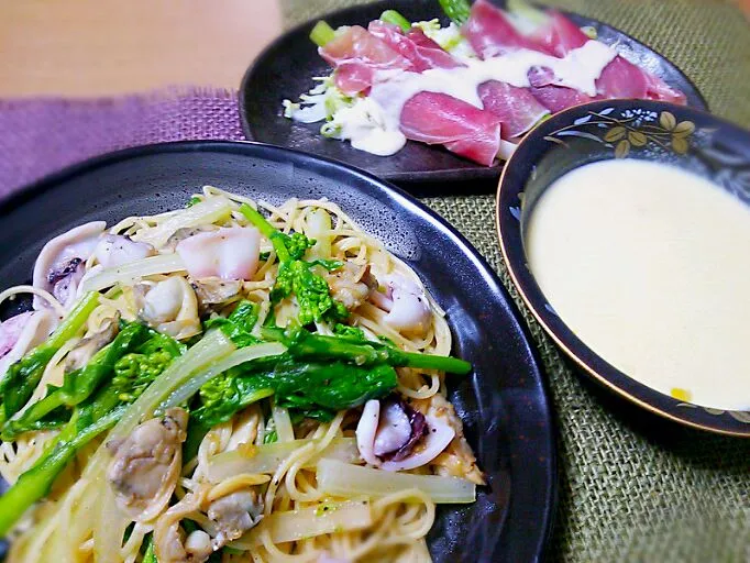 「春の醤油麹スパゲティ」メインの夕食|真希さん