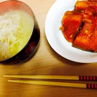 かぼちゃの煮物と餃子入り味噌汁|こうのりささん