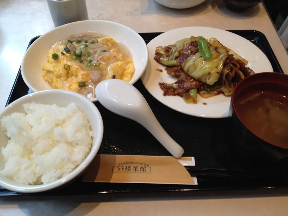 かに玉、豚キャベツ炒め定食|おっちさん