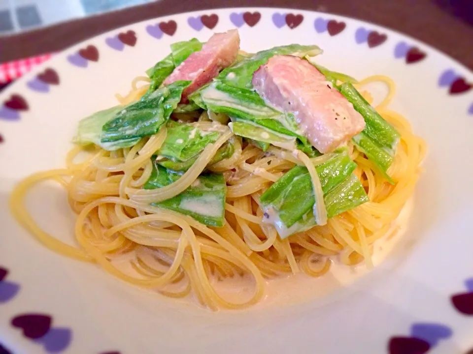 春キャベツとベーコンのクリームパスタ♡今日のランチ|あゆみさん