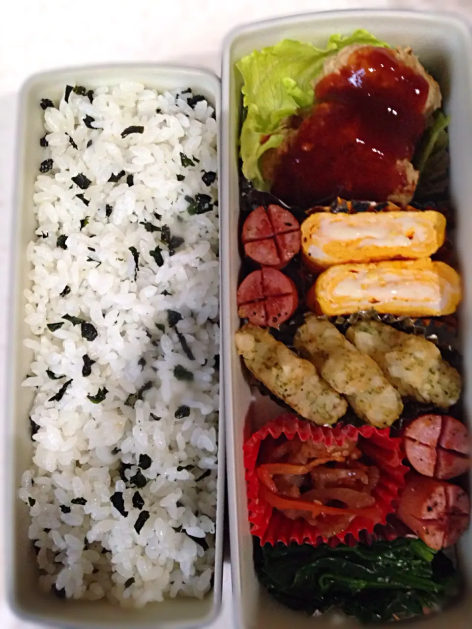 わかめごはん＊ハンバーグ弁当|Satanさん