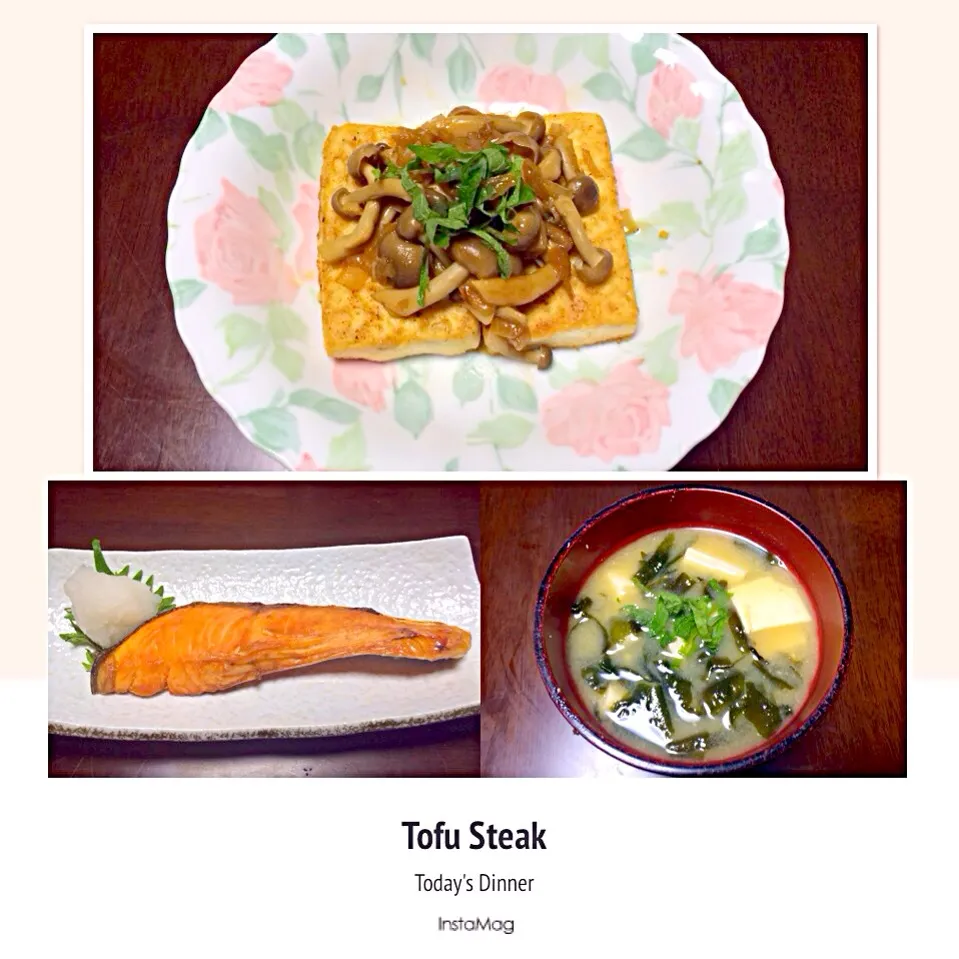 Snapdishの料理写真:Tofu Steak.sake and misoshiru|Maribeth Trinidad Nakamuraさん