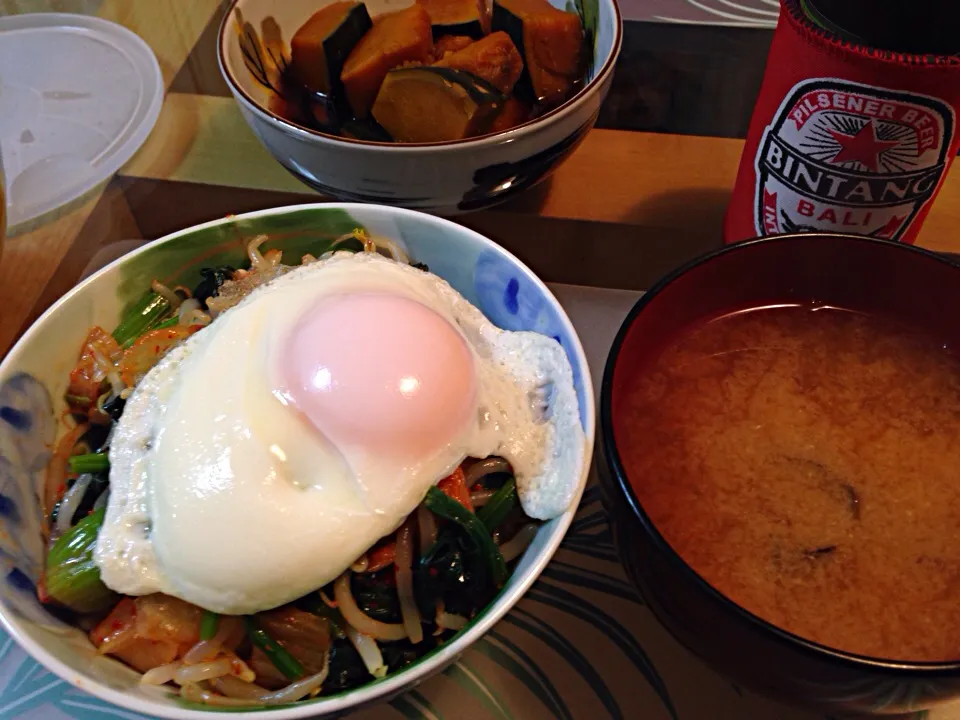 ビビンバ、シジミのお味噌汁、カボチャの煮物|Tomokoさん