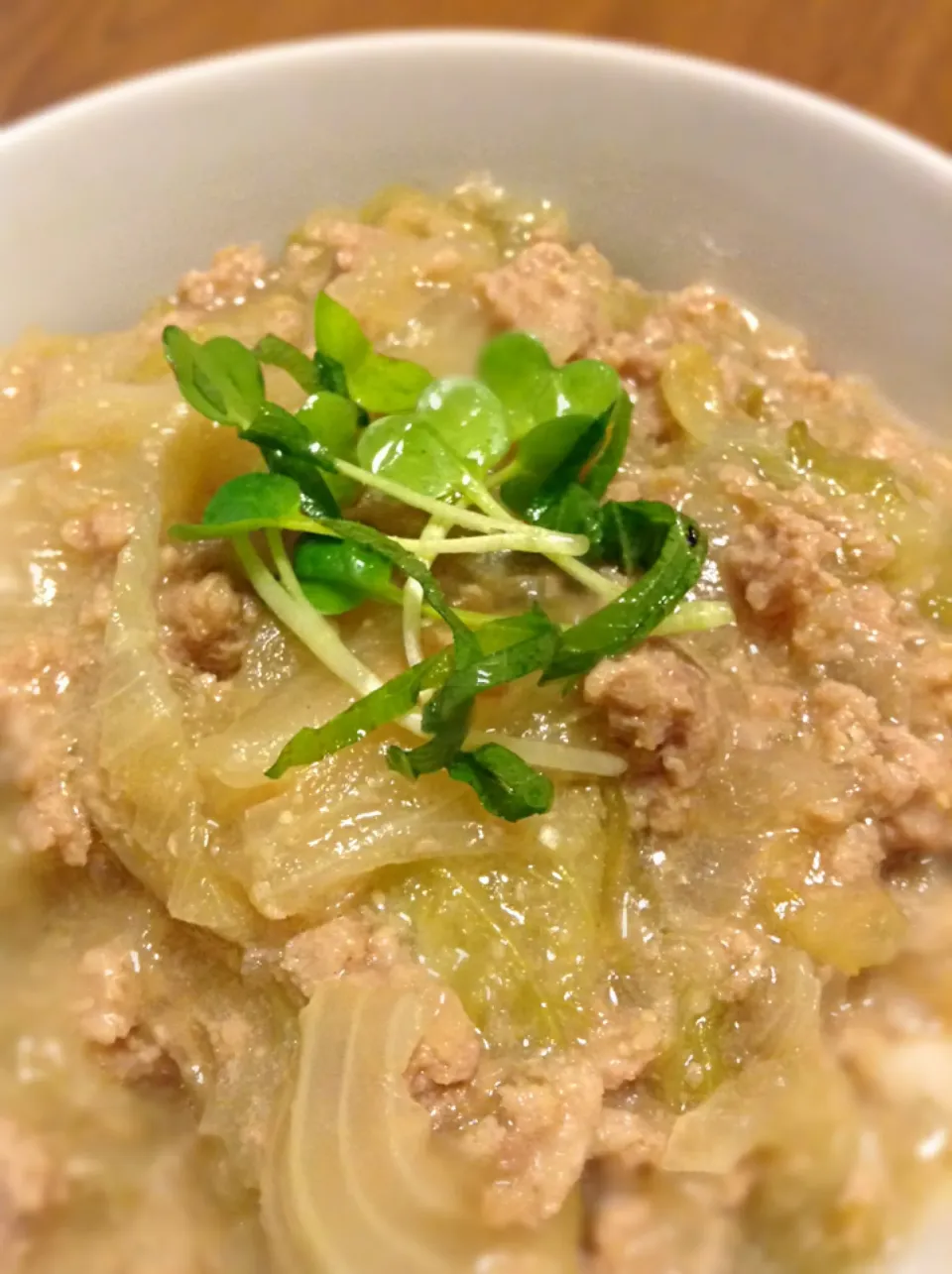 レタスとひき肉の味噌煮丼|けんさんさん