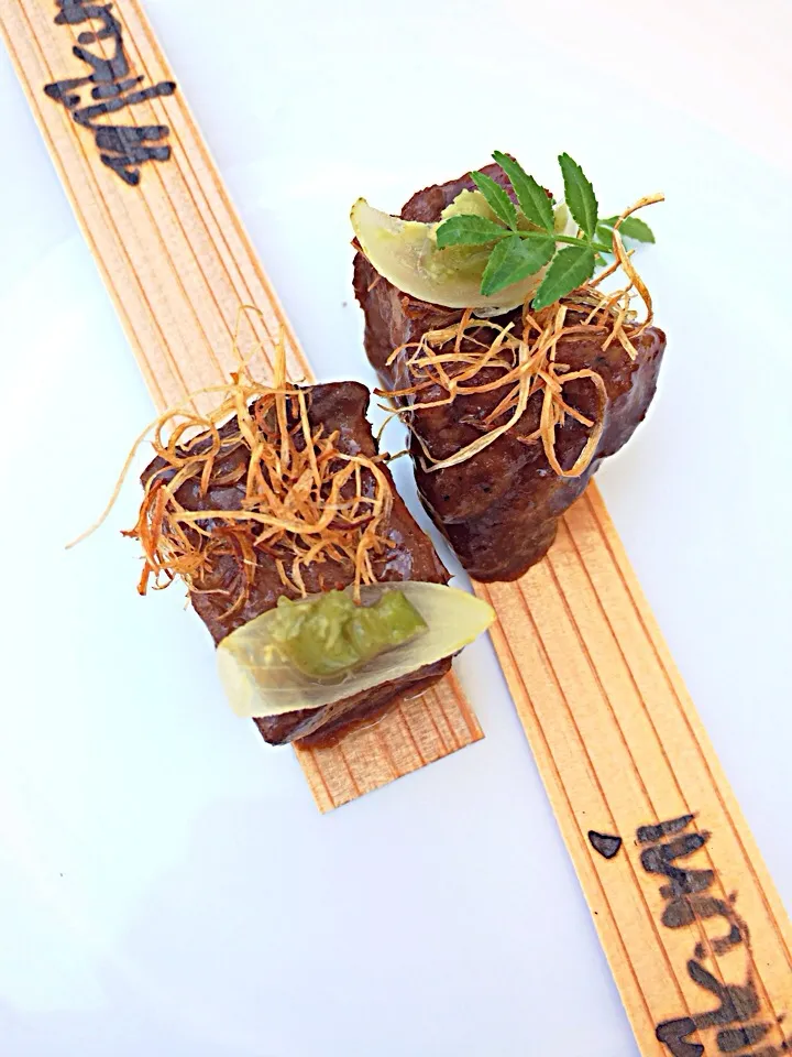 Snapdishの料理写真:72 hour miso braised short rib with Kyoto onion and fresh wasabi|12Dragonさん