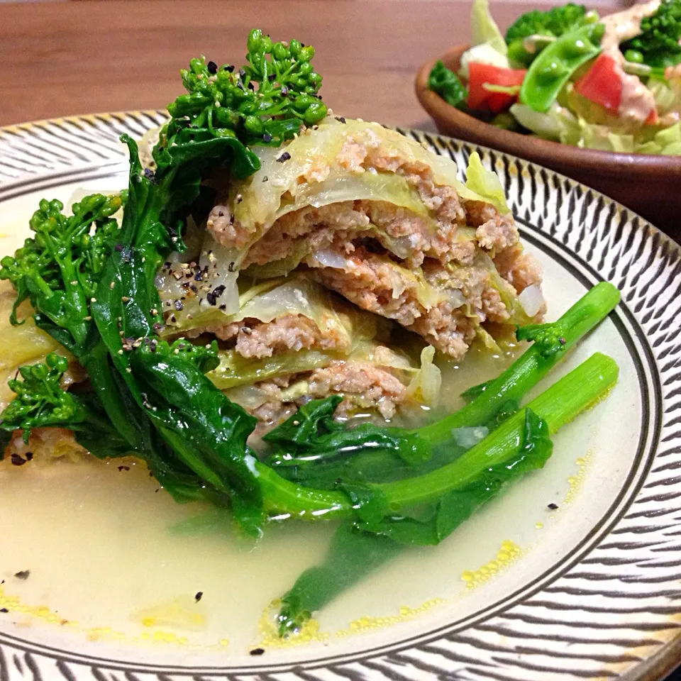 春キャベツと挽肉の塩麹重ね煮|まるさん