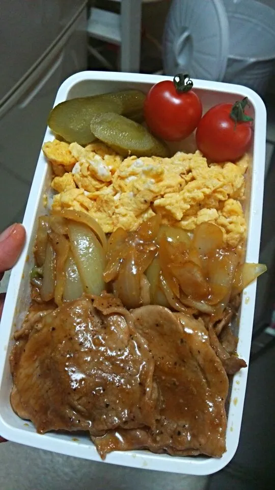 風邪ひきの旦那さんへショウガたっぷりのショウガ焼き弁当|りえっぱさん