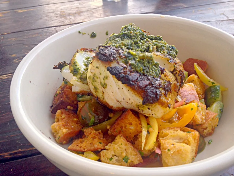 Snapdishの料理写真:Pesto cod with panzanella|paddyさん