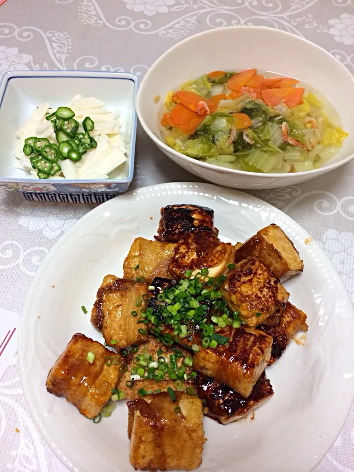 肉巻き豆腐、えびと白菜のさっと煮、長芋|伊万里さん