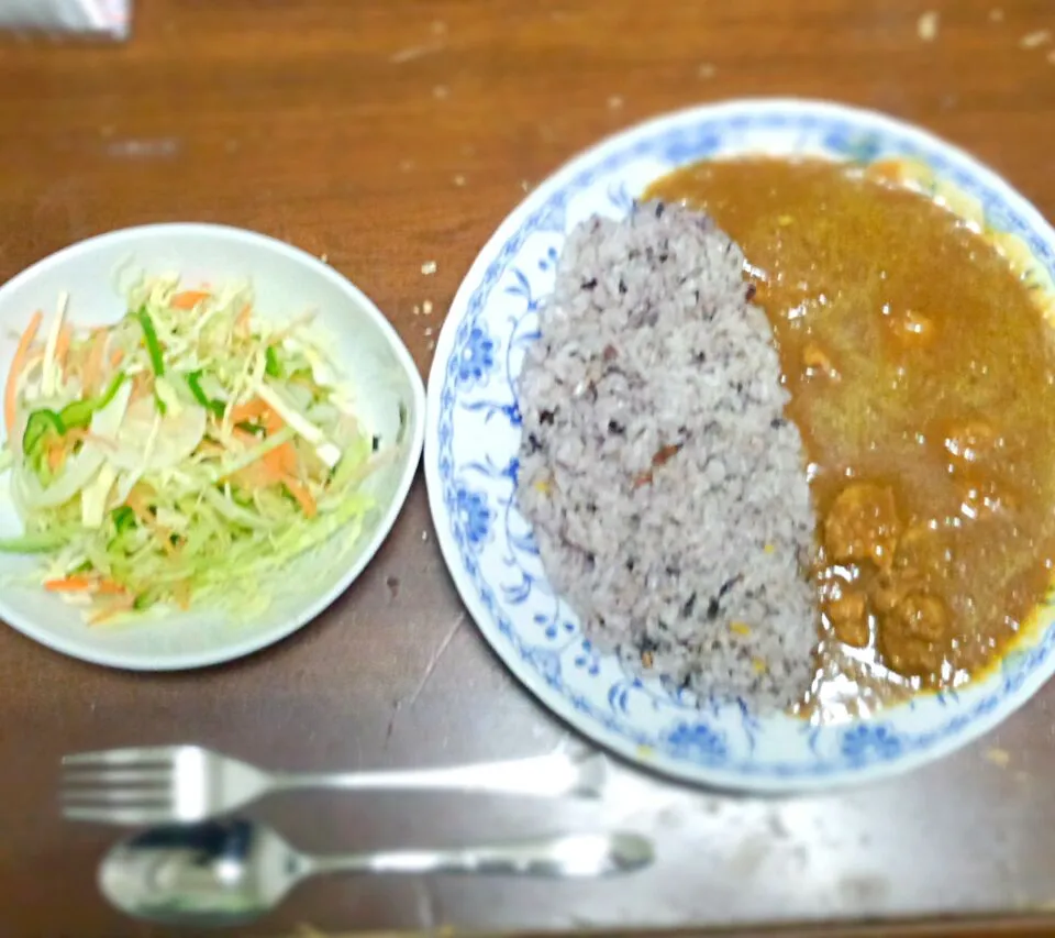 スパイスから作ったオリジナルチキンカレー(^o^)
サラダも作ってみました♪|まぁやん。さん