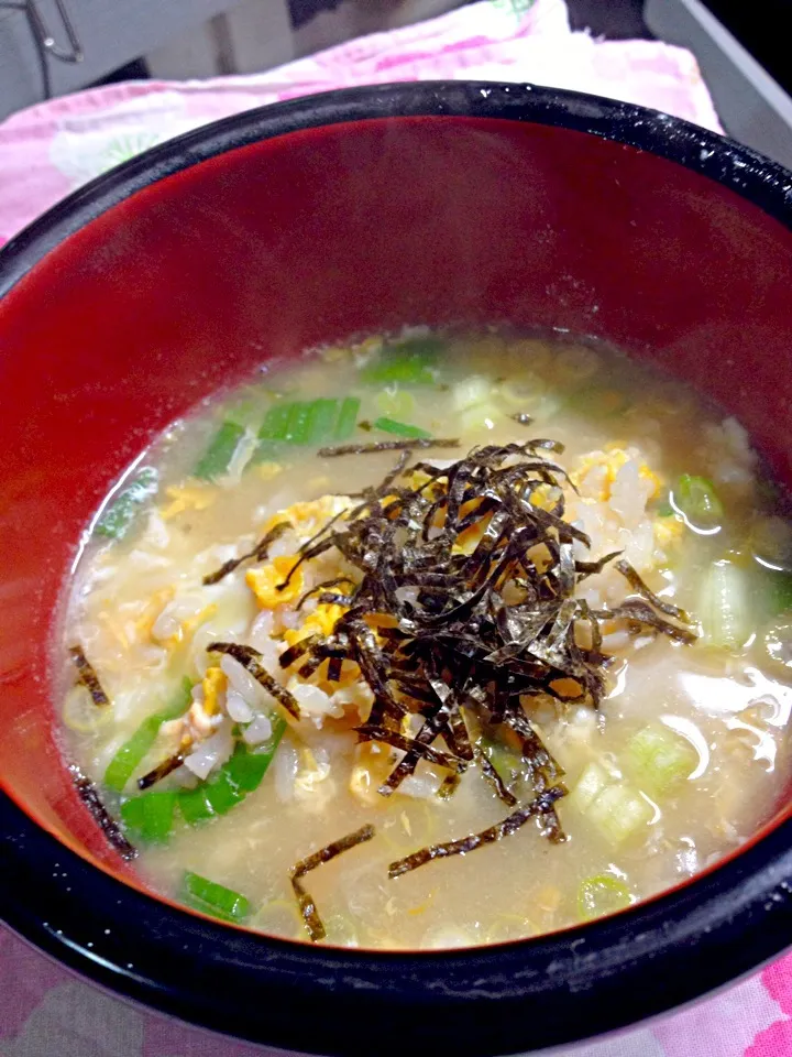 黒豆味噌を入れて、卵でとじました。カニ雑炊、うまし(^ ^)|ハルさん