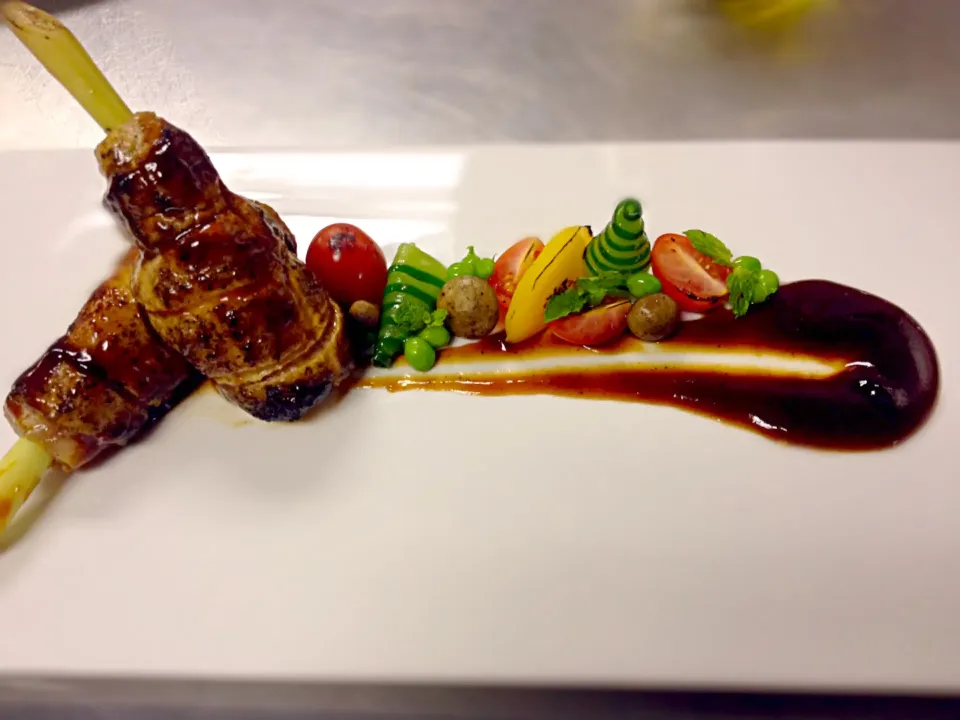 Snapdishの料理写真:Lemon glass stick Pork BBQ with with grilled vegetable|beltさん