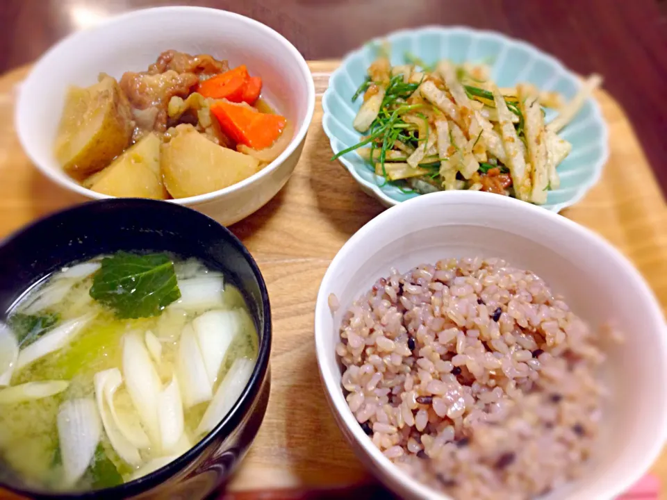 油麩の肉じゃが風。大根とおかひじきの梅肉オカカ酢の物|Meiko Nagaoさん