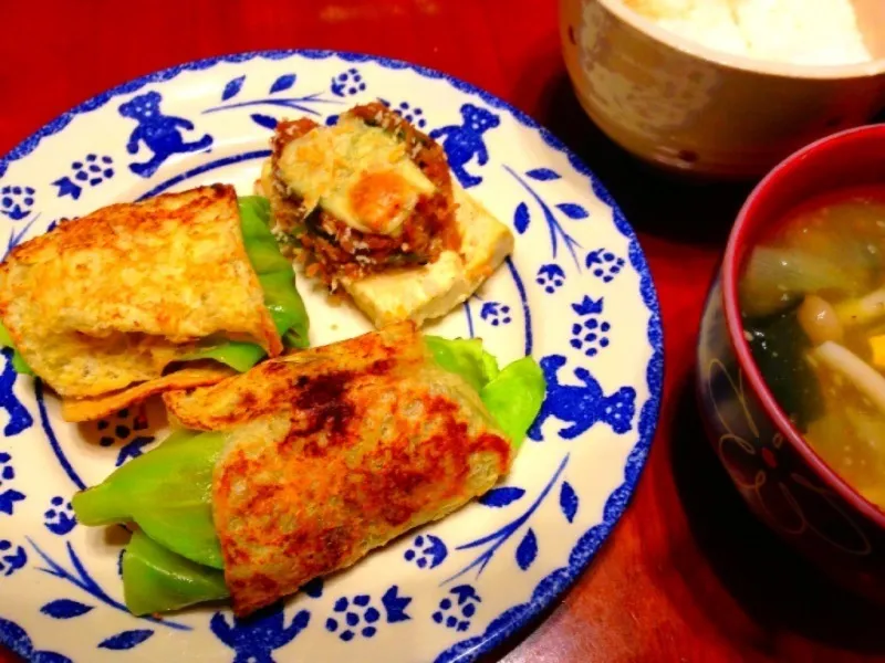 昨日の残り物で肉味噌ロール油揚げ♡|nao♡さん