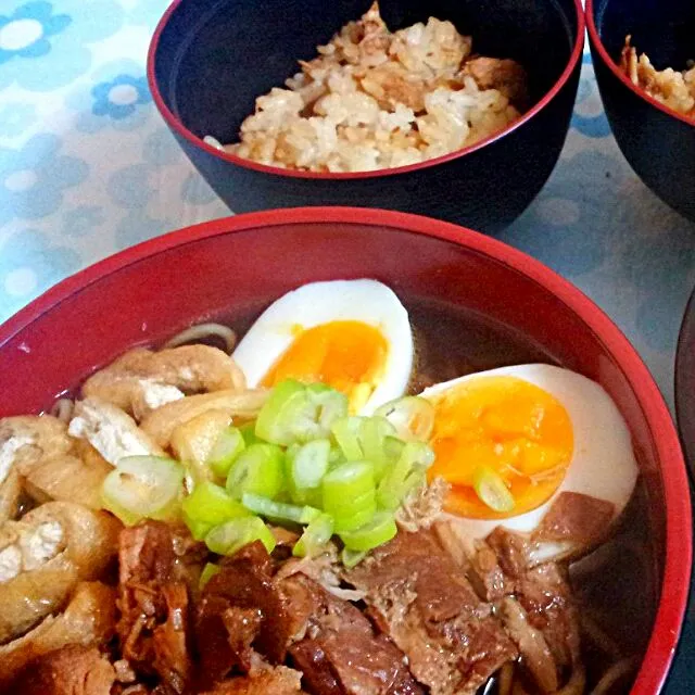 shoyu ramen with chicken chashu and garlic fried rice|Eunice Pacsiさん