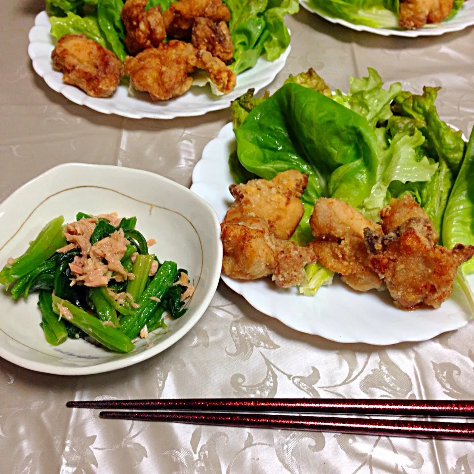 鳥の唐揚げとほうれん草のシーチキン和え|九條 一希さん