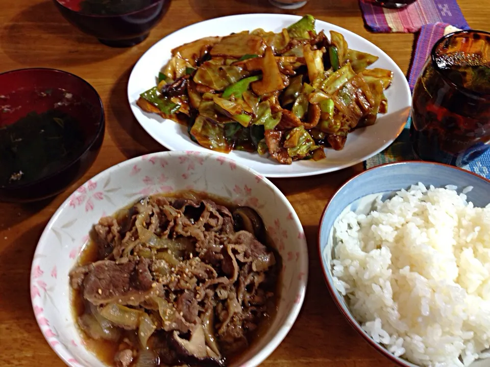 牛丼の具、海藻スープ、回鍋肉(^O^)／|すかラインさん