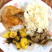 Roast Chicken with mushroom potato and rice|h w shahさん