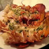 Snapdishの料理写真:baked lobster with garlic, herb butter|Chef Monica Bombergerさん