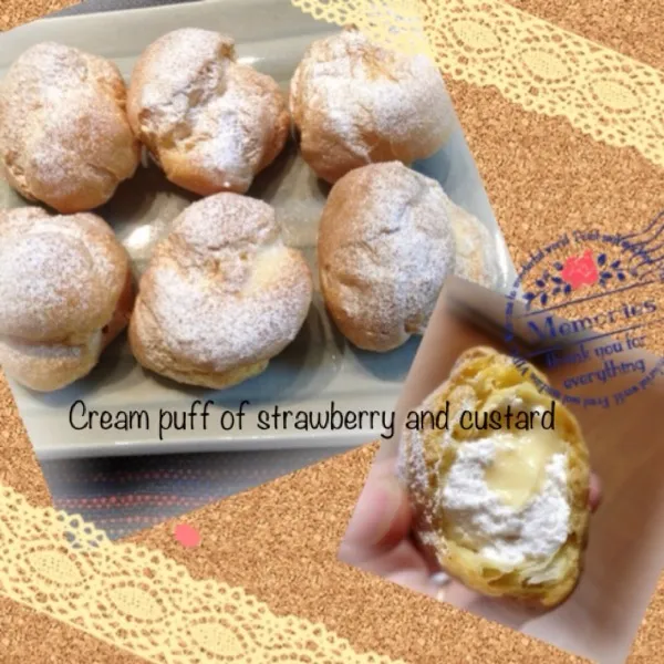 【Cream puff of strawberry and custard】
明日運動会の息子へ、頑張ったご褒美♪
頑張らなかったらあげない(笑)|＊Chara＊さん