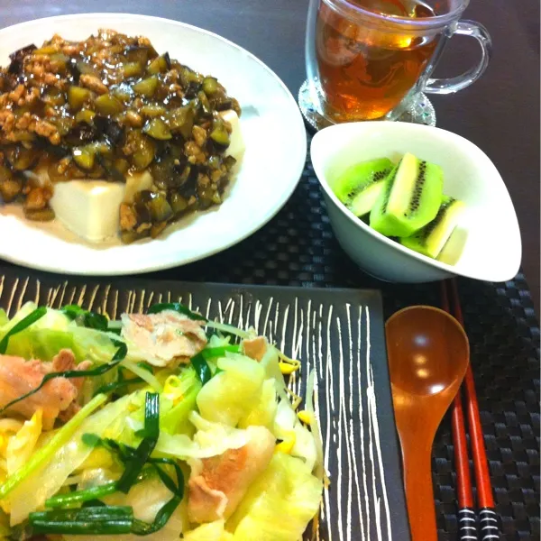 豆腐のナスと鶏挽きトロトロかけ&蒸し豚☆ サッパリで野菜たっぷりでお腹いっぱーい(o^^o)豆腐が予想以上にうまうま♡←自画自賛w|mika♡('◎'зз) 彡さん