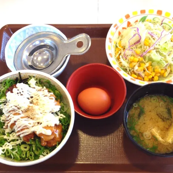 炭火とりマヨ丼＆サラダセット。
夜勤初日は眠い！すき家にやっと辿り着いた( ﾉД`)|オリオンさん