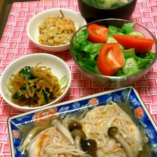 ☆きのこあんかけ豆腐ハンバーグ
☆おから
☆サラダ
☆もやしナムル|まりーんさん