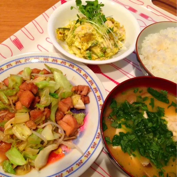 鶏の照り焼き炒め
ささみとかぼちゃのサラダ
みそしる|みつほさん