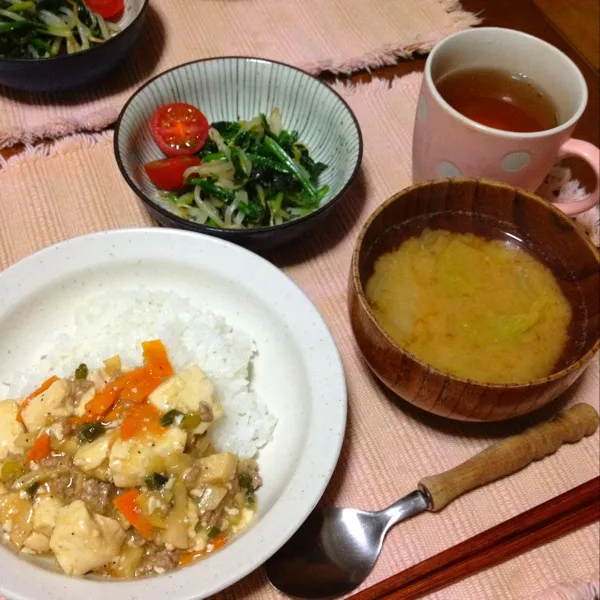 ☆麻婆豆腐
☆ほうれん草もやしナムル風
☆白菜みそ汁|さみぃさん