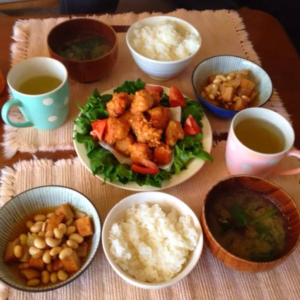 ☆からあげ
☆大豆の煮物
☆しじみとカブの葉みそ汁|さみぃさん