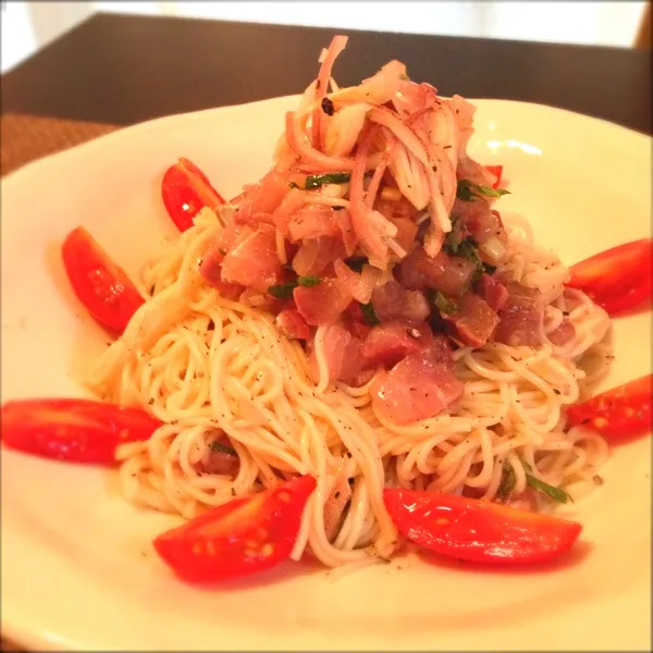 イナダの和風カルパッチョ仕立て素麺

昨夜遅くに友達がイナダ半身お裾分けしてくれたの！これから毎食イナダ❤|imi243さん