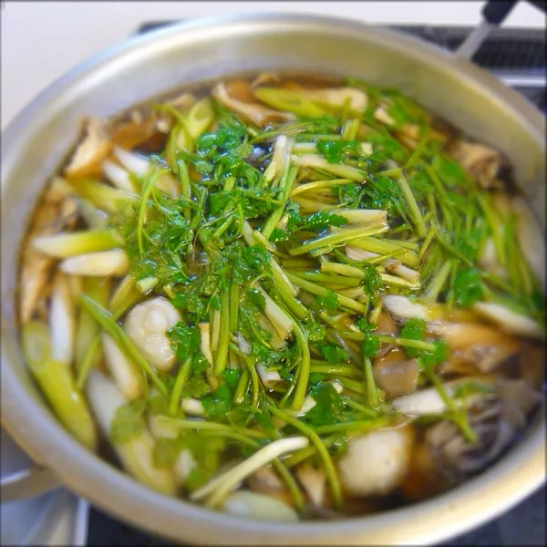 きりたんぽ鍋、玉こんにゃく煮、筑前煮、大根とカニのサラダ、野沢菜漬、焼ききりたんぽの甘味噌だれ、イカの沖漬け、ハタハタ焼き|imi243さん