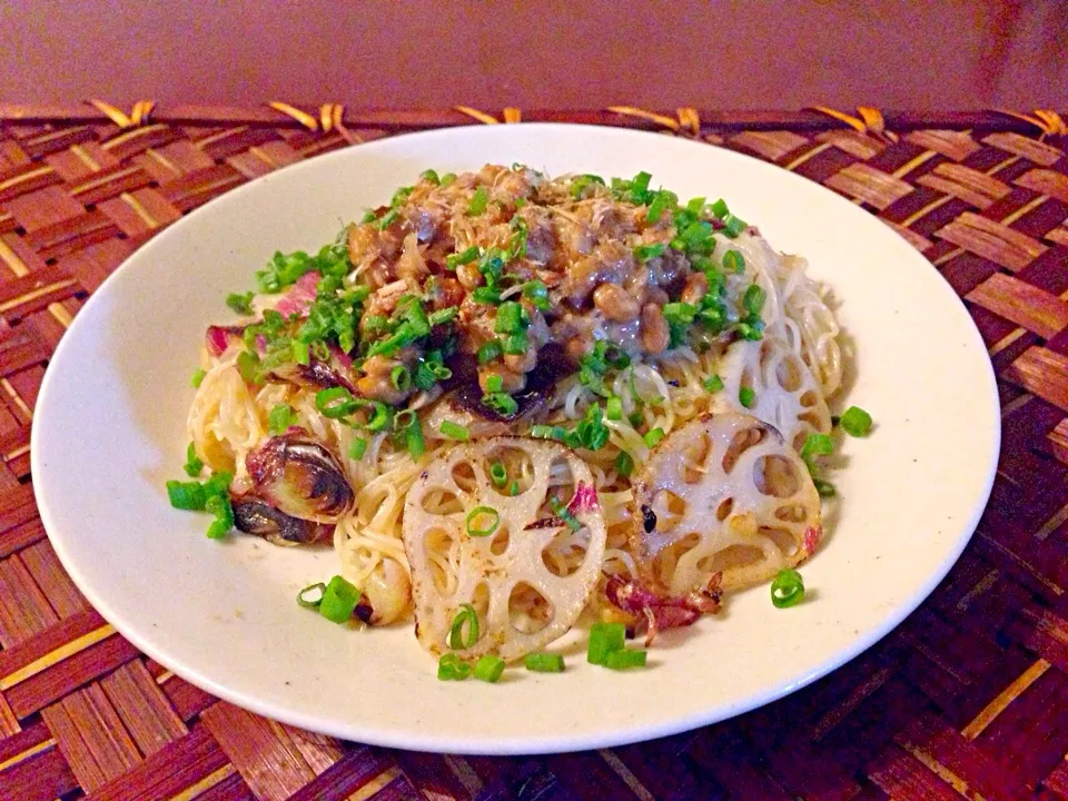 Midnight Natto Japanese style fine white noodles🍝納豆和風素麺|🌈Ami🍻さん