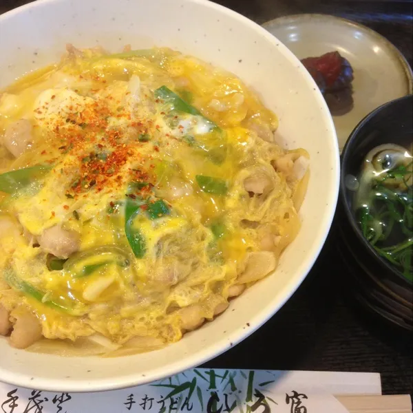 お昼はまた外食で、いつものお蕎麦屋さんで、親子丼なり！
美味しいよぉ〜
(=^ェ^=)|うぉずさん