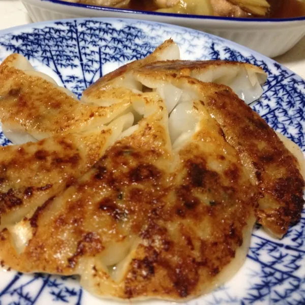 焼き餃子なり！
生餃子が売ってたので買っておいたのよ！
コレは国産の豚肉と野菜だから安心！
にしても…挽肉の入った既製品って必ず鶏肉で増量してるから、中々買い難いのよねぇ〜
(=^ェ^=)|うぉずさん