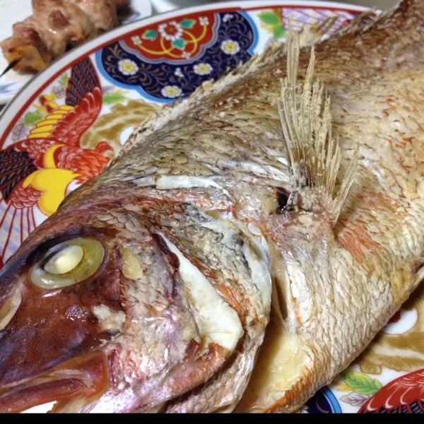 鯛の塩焼きっ！
片身だけどねぇ〜
んとは昨日の予定だったけど、およばれしたので…
２５０度のオーブンで焼いたけど、焦げ目が上手くつかなかった…
んでも、メッチャ美味しいよぉ〜
(=^ェ^=)|うぉずさん