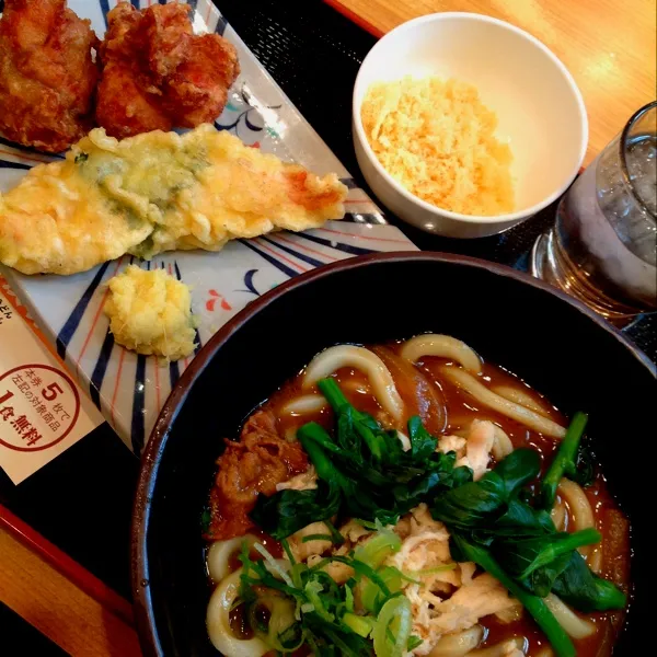 Snapdishの料理写真:蒸し鶏と菜の花のカレーうどん
ささみ梅しそ巻・唐揚げ2個
あっ...鶏ばっかりσ(^_^;)|ぃちさん