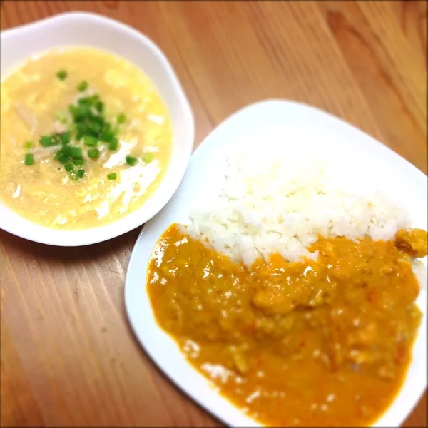 玉ねぎと鶏肉のカレー(Soup Stock TOKYO)&鶏ささみとエノキのサンラータン(自家製)|ぃちさん